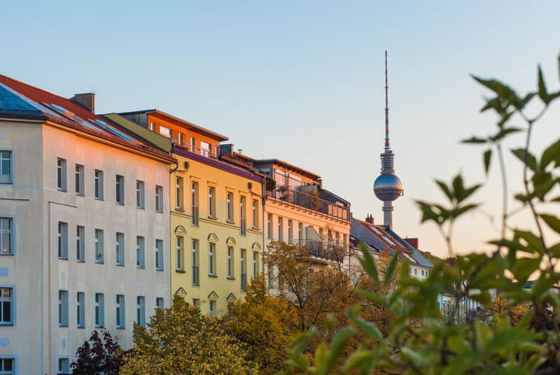Sunset on building