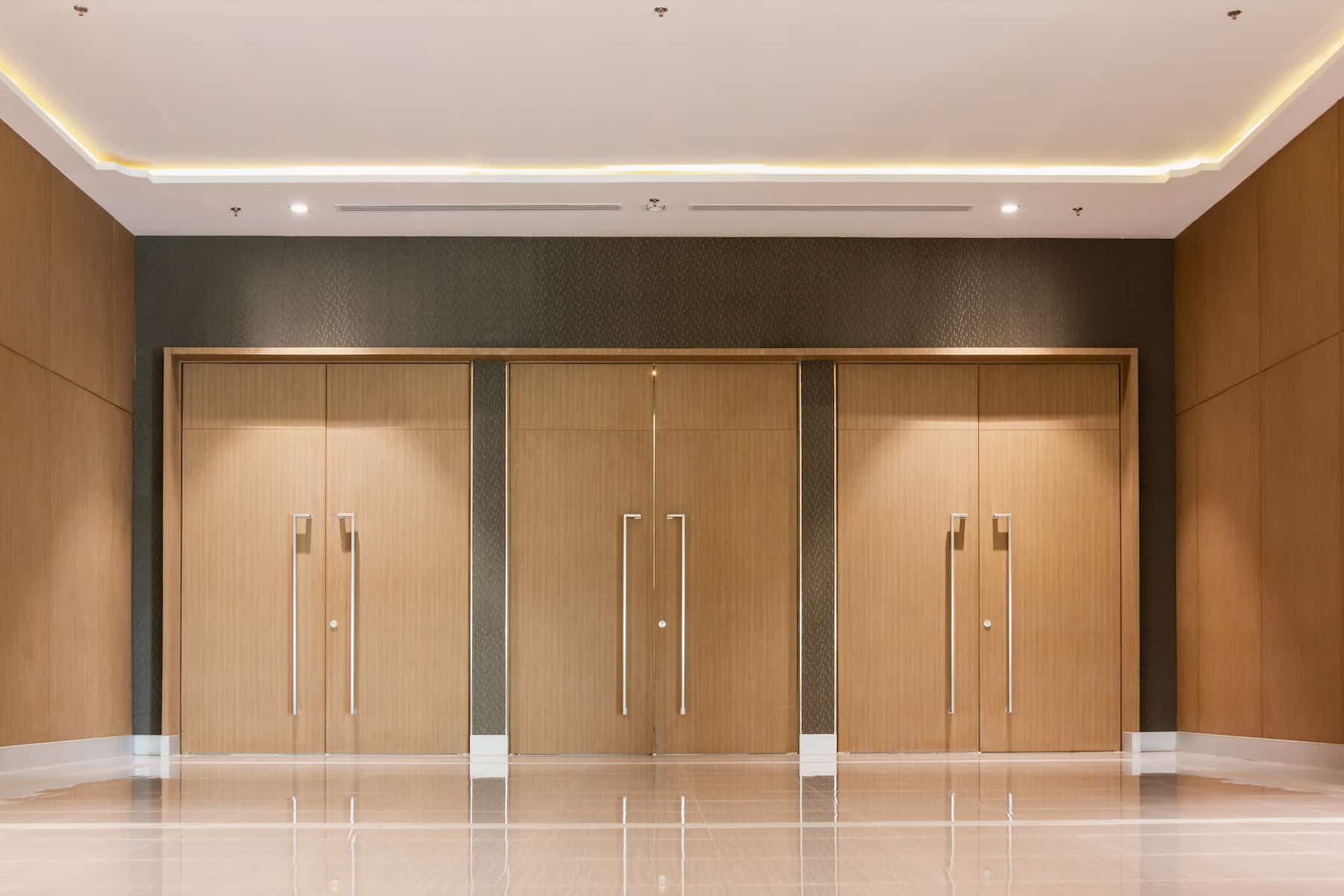 Closed doors to an auditorium simulating FLOW Forward Summit 2020