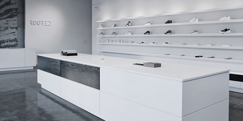 sleek interior of Rooted menswear store in Nashville