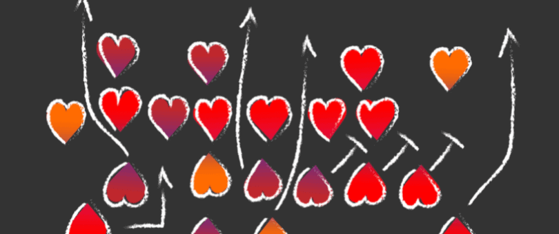 A football schematic with hearts substituting for Xs & Os.