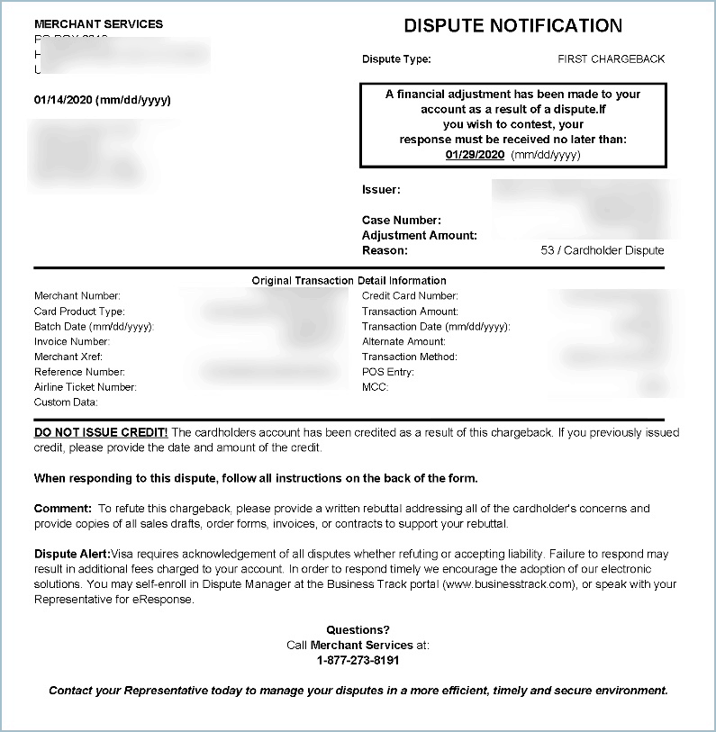 Chargeback Notice