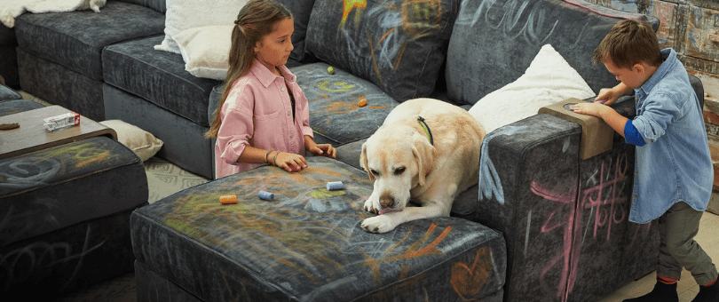 Kids playing on a Lovesac scactional, illustrating Sue Beckett's joy of being a child